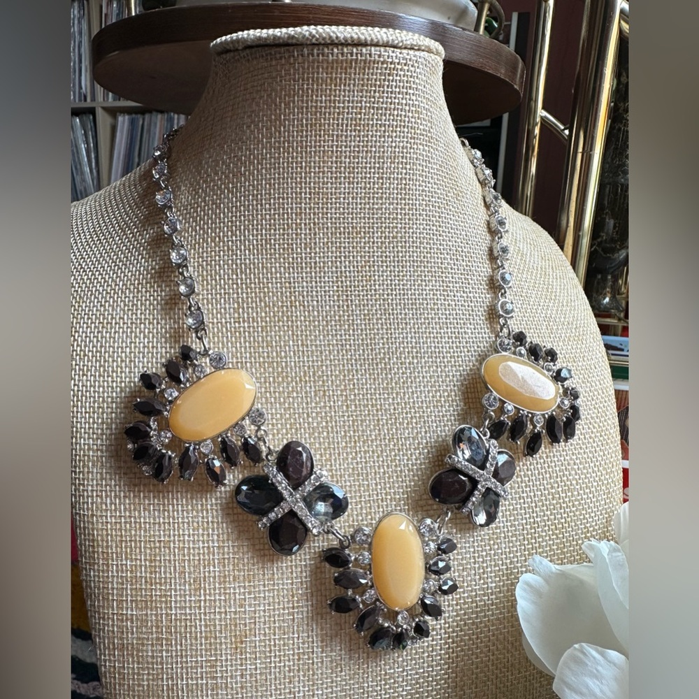 y2k Ann Taylor Millennial Runway Smoky Crystal Rhinestone Statement Necklace